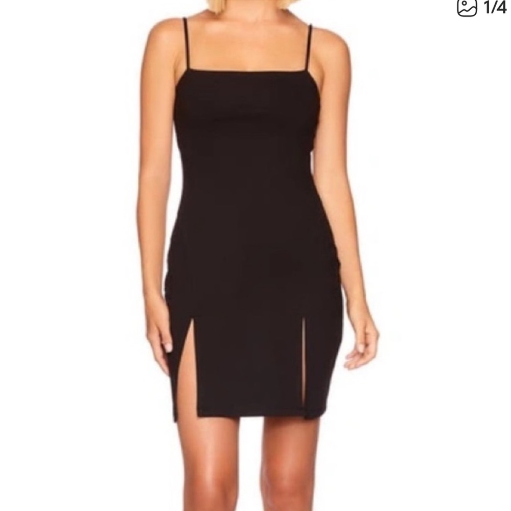 Susana monaco double split black mini dress